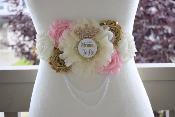 Gold Pink Ivory Maternity Sash, Champagne Belly Sash  display picture 2