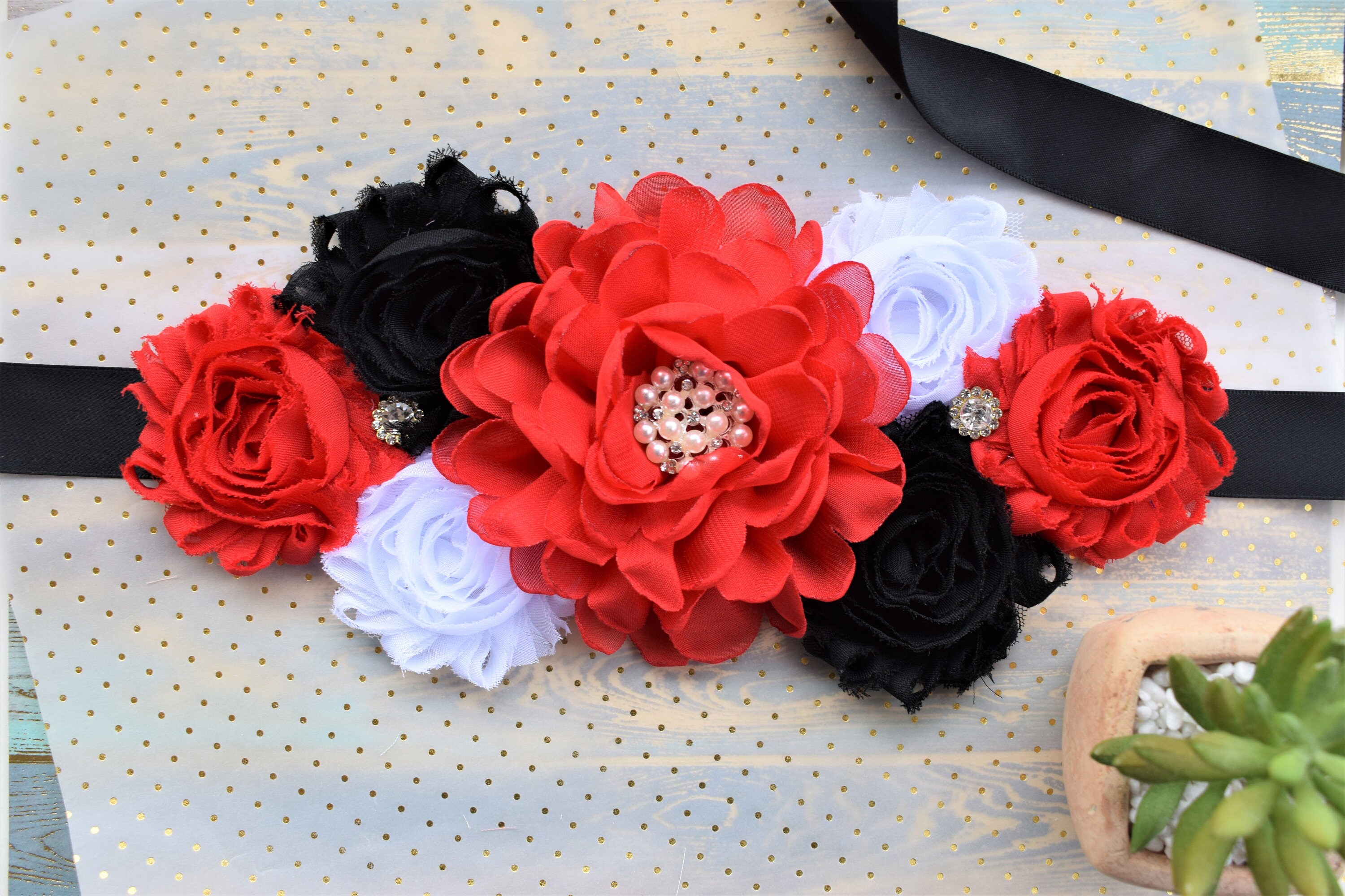 3585 Red Flower Black Satin Sash Maternity Girls Amazon.com : JOYMEMO Red Black Race Car Baby Shower  main image 2