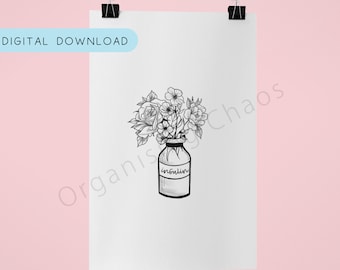 Insulin Vase Digital Download// Tattoo Design, Diabetic Printable, Diabetes Awareness Wall Art