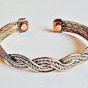 Magnetic Copper Cuff Adjustable Bracelet Two-tone Double Twisted Rope, Arthritis Natural Cure