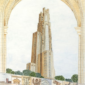 Pitt History - Alrededor del mundo en la catedral del aprendizaje - impresión de lienzo de 15 x 20