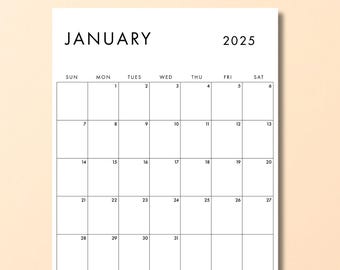 2025 Monatskalender, vertikal, minimaler Ausfüllkalender, moderner Kalender, 12-Monatskalender, leer, digitaler Download, ausfüllbares PDF