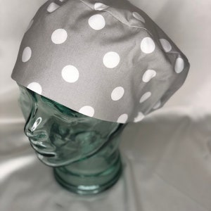 White Polkadots on Gray Women’s Scrub Cap