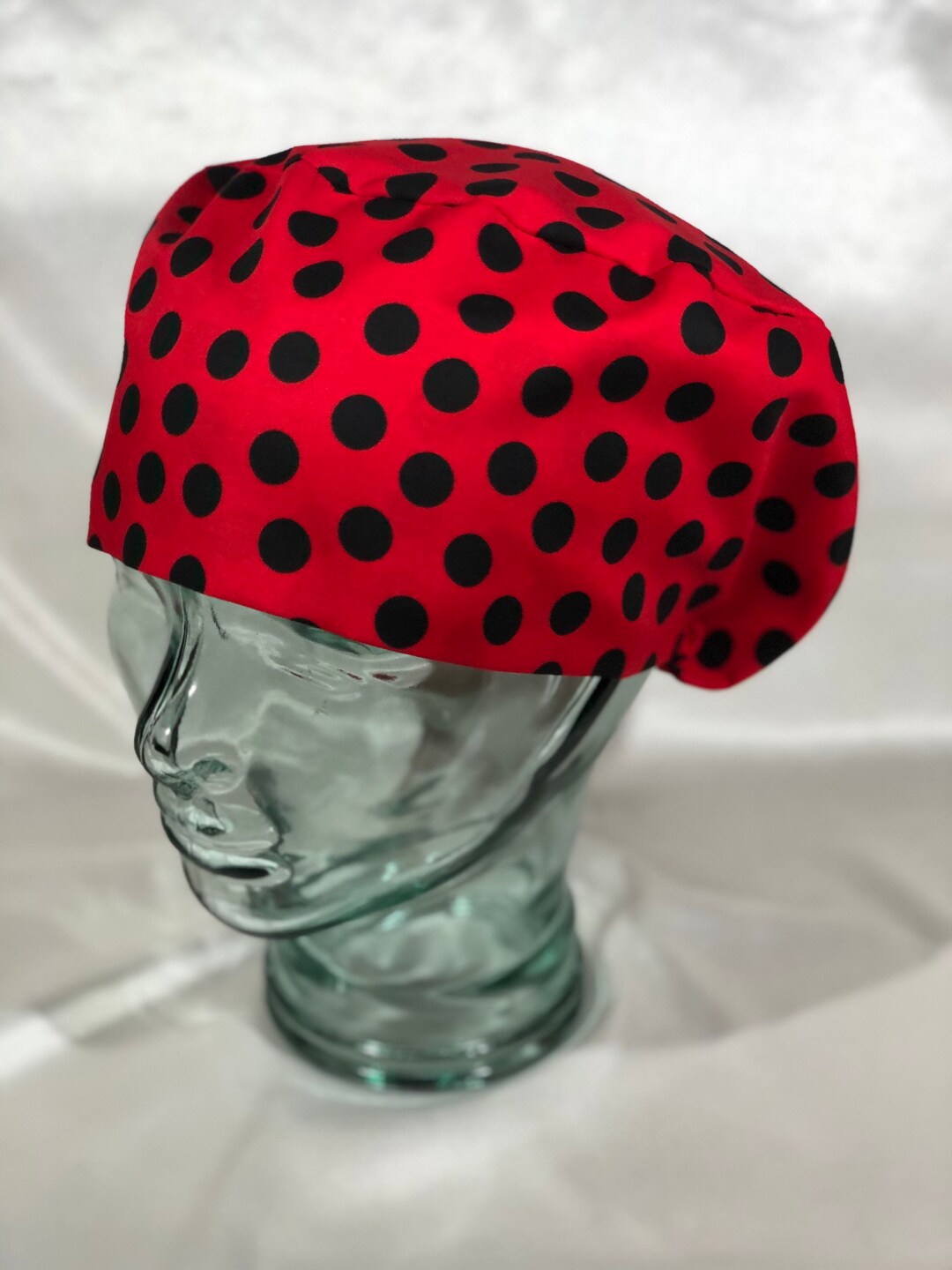 Black Polkadots on Red Womens Scrub Cap Etsy UK