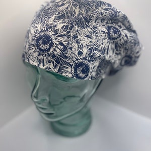 Sketched Sunflowers on Navy Women’s Scrub Cap