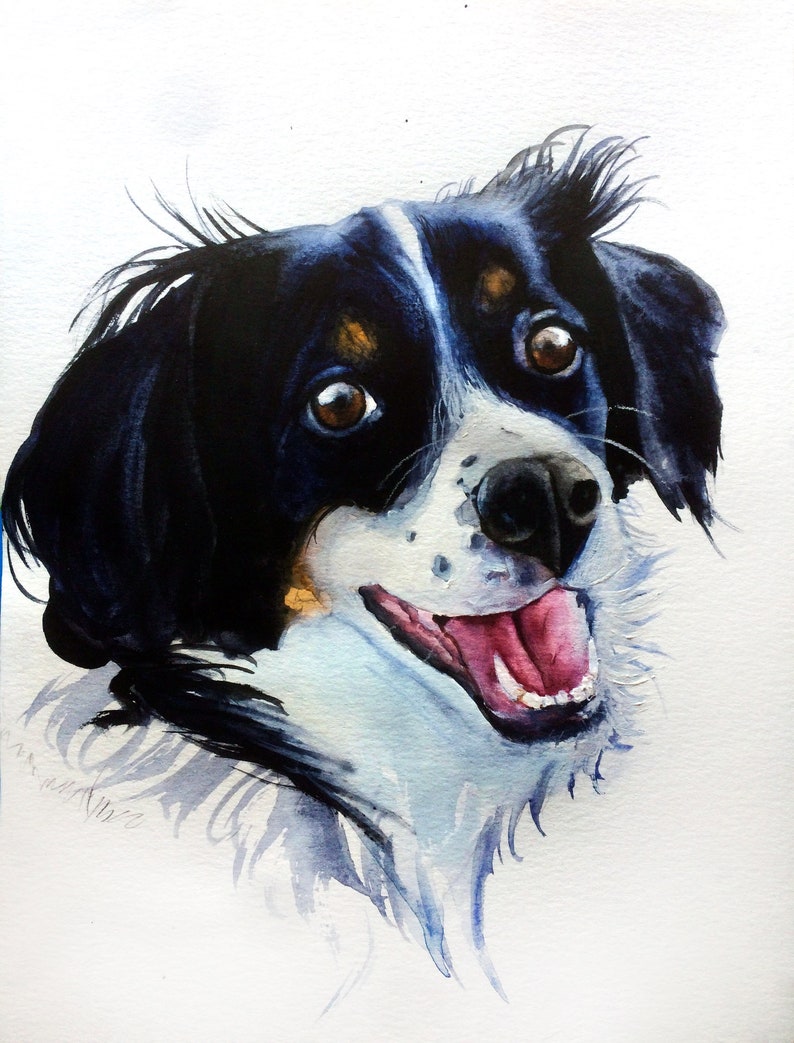 Border Collie watercolor painting Custom pet portrait Personalized pet painting Dog painting Pets art Christmas gift Custom dog painting