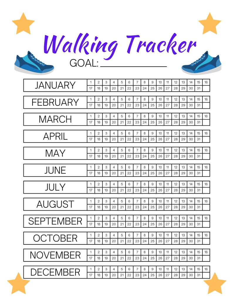 Run Walk Fitness Tracker and 100 Day Challenges Printables (Instant