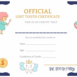 Tooth Fairy Certificate Printable Etsy