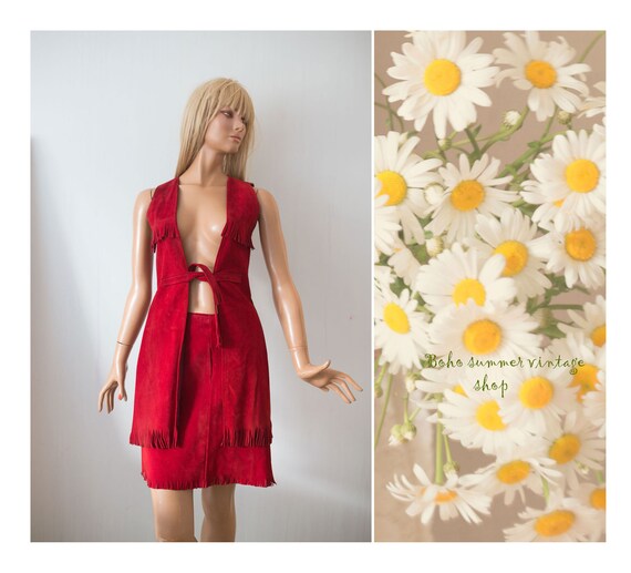 Woman 60s/70s genuine suede leather vest skirt