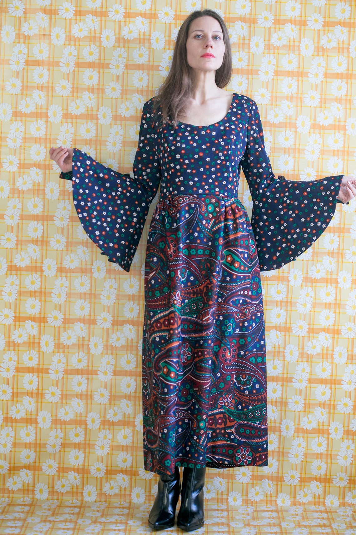 Robe longue vintage des ann?�es 70/ robe de fleur multicolore | Etsy