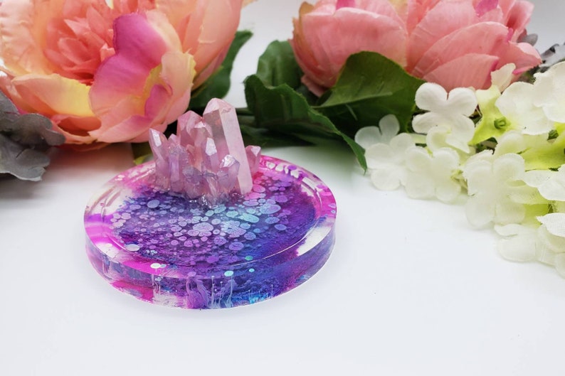 Mini Crystal Ring Dish, Resin Trinket Tray, Soft Pastel Goth Aesthetic Decor 