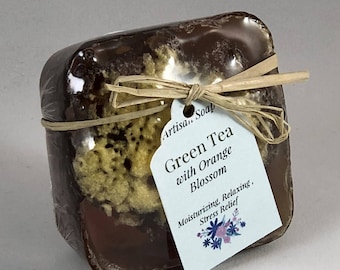 Green Tea Organic Soap with Natural Sea Sponge