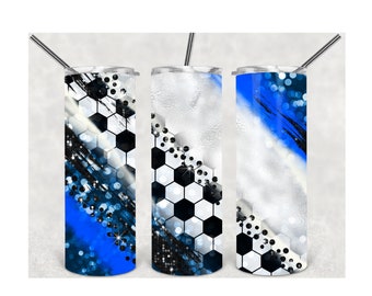 Soccer tumbler, soccer cup, blue soccer tumbler