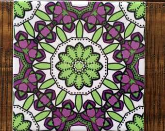 Art Deco Design in Green /& Purple on white Ceramic Trivet 6 Cork back Gift Art Tile