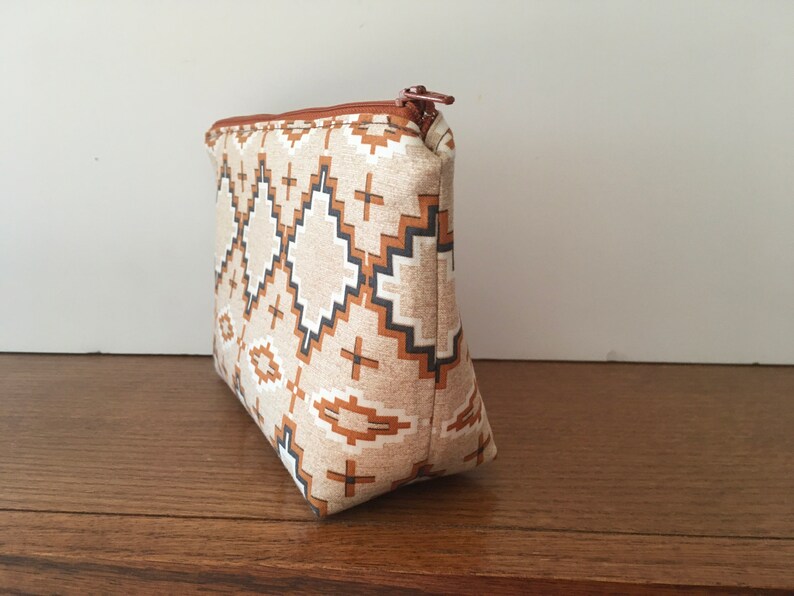 Cross Make-up Bag Zippered Pouch Gift Bag Brown Beige Travel Pouch Black Storage Bag Purse Earthtone Southwest Pattern