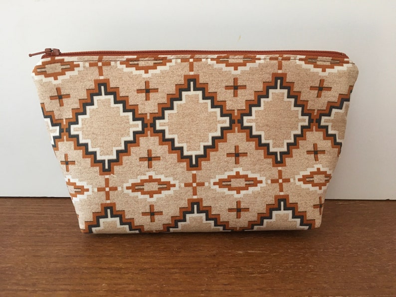 Cross Make-up Bag Zippered Pouch Gift Bag Brown Beige Travel Pouch Black Storage Bag Purse Earthtone Southwest Pattern