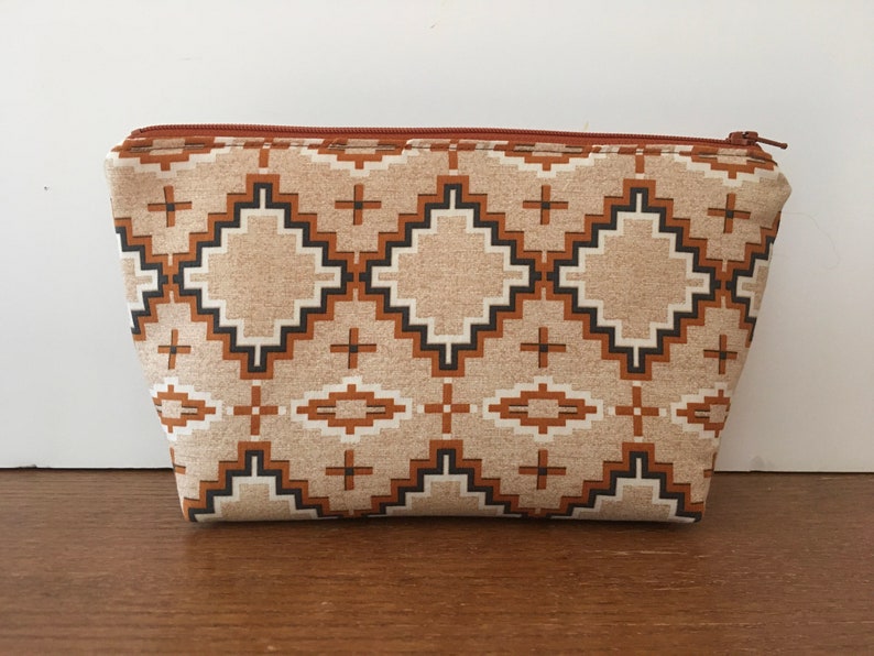 Cross Make-up Bag Zippered Pouch Gift Bag Brown Beige Travel Pouch Black Storage Bag Purse Earthtone Southwest Pattern