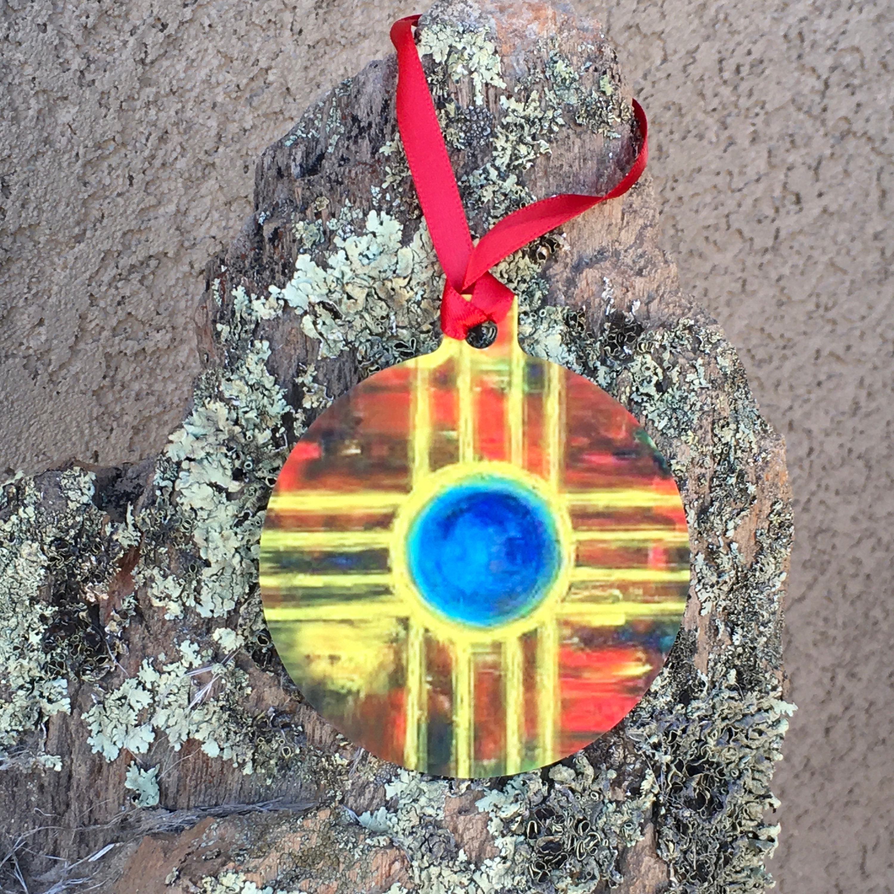 Southwest Christmas Tree Ornament 2Sided Zia Sun in Blue Etsy