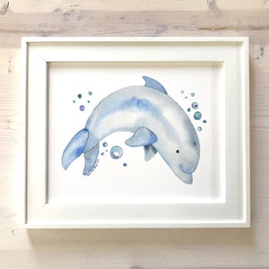 Dolphin Watercolor Print, Dolphin Wall Art, Nautical Decor, Sea Creature, Ocean Animals, Whale Art, Nautical Nursery