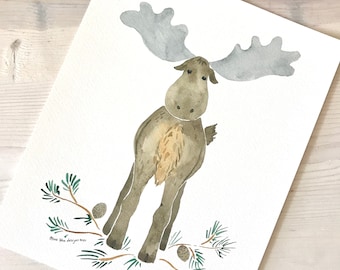 Moose Nursery Wall Art, Moose Art Print, Moose Wall Art, Woodland Nursery Decor, Art de pépinière personnalisé