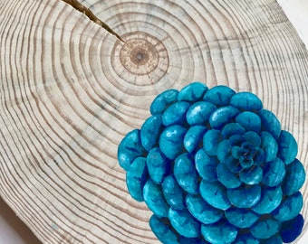 Suculenta Pintura Original Madera Arte Mural, Pintura Botánica, Decoración Rústica del Hogar, Tapices, Pintura sobre Madera, Arte de la Naturaleza