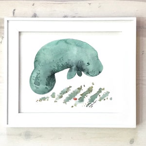 Manatee Watercolor Painting Fine Art Print Beach Decor Ocean Creatures Manatee Print Home Decor Nautical Art Nursery Decor Wall Art