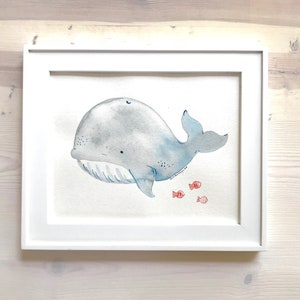 Whale Watercolor Fine Art Print Under The Sea Beach Decor Nursery Decor Nautical Nursery Whale Print Baby Whale Kids Bathroom Art