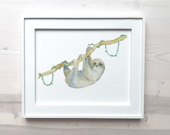 Sloth Watercolor Original Sloth Art Print Wall Art Home Decor Nursery Art Safari Nursery Unique Wall Art