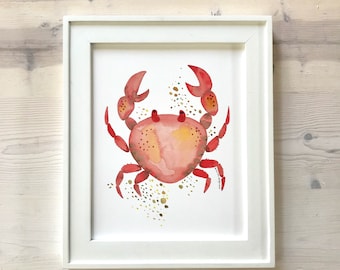 Crabe Aquarelle Plage Décor Peint à la Main Original Artwork Sea Creature Boy Room Decor Nautical Decor Under the Sea Home Decor Nursery Decor