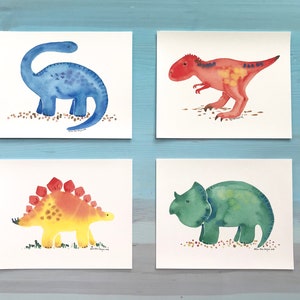 Dinosaur Nursery Print Set Dinosaur Decor Fine Art Print Colorful Art Nursery Decor Boy Nursery Wall Art Personalized Baby Shower Gift
