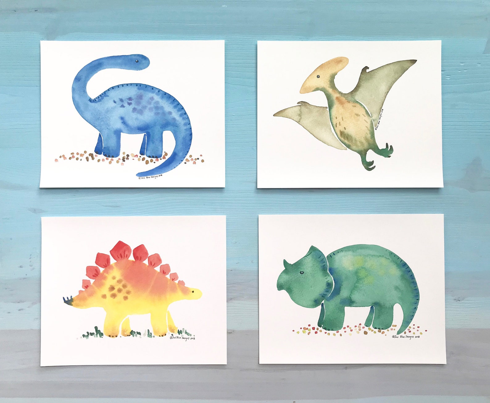 Dinosaur Nursery Print Set Dinosaur Decor Fine Art Print Colorful Art ...