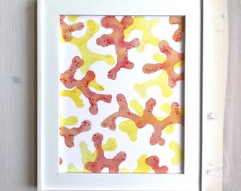 Aquarelle Corail, Aquarelle Corail abstraite, Art de plage, Aquarelle Corail Orange, Décor de plage, Art de l’océan