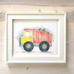 Dump Truck Watercolor Print, Construction Nursery Wall Art, Boy Nursery Art, Nursery Wall Art,  Baby Shower Gift, Vehicle Art