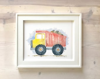 Dump Truck Watercolor Print, Construction Nursery Wall Art, Boy Nursery Art, Nursery Wall Art,  Baby Shower Gift, Vehicle Art