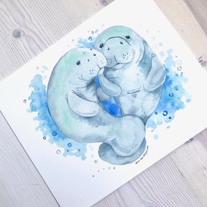 Manatee Digital Art Print, Printable Art, Manatee Print, Nautical Print, Manatee Watercolor ...