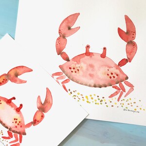 Crab Watercolor Beach Decor Hand Painted Original Artwork Sea Creature Boy Room Decor Nautical Decor Under the Sea Home Decor Nursery Decor image 2