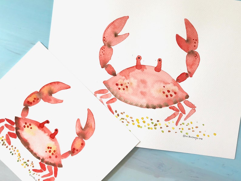 Crab Watercolor Beach Decor Hand Painted Original Artwork Sea Creature Boy Room Decor Nautical Decor Under the Sea Home Decor Nursery Decor image 2