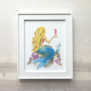 Sitting Mermaid Watercolor Mermaid Decor Girl Room Decor Nautical Bathroom Wall Art Mermaid Print