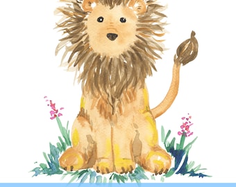 Lion Watercolor Digital Art, Safari Animal Wall Art, Safari Nursery Decor, Lion Print, Lion Painting, Lion Artwork, Zoo Animal Artwork