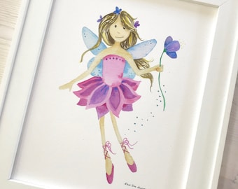 Fairy Watercolor Print, Fairy Art, Girls Room Decor, Girls Nursery Art, Kids Room Wall Art, Kids Room Decor, Flower Fairy, Garden Fairy