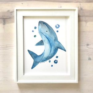Shark Watercolor Print, Shark Wall Art, Nautical Decor, Sea Creature, Ocean Animals, Nautical Nursery, Nautical Bathroom