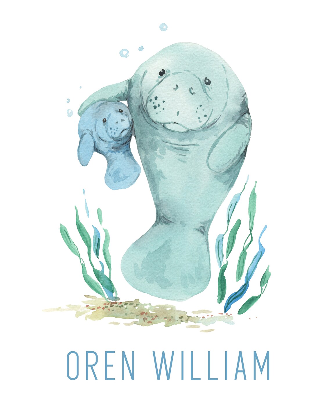 Mama and Baby Manatee Watercolor Fine Art Print Manatee | Etsy