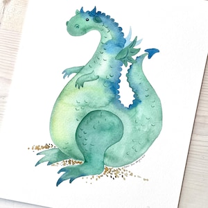 Dragon Watercolor Print, Dragon Wall Art, Kids Dragon Wall Art, Nursery Decor, Nursery Wall Art, Kids Room Wall Art, Dragon Watercolor