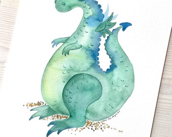 Impression aquarelle dragon, art mural dragon, art mural dragon pour enfants, décoration de chambre d'enfant, art mural pour chambre d'enfant, art mural pour chambre d'enfant, aquarelle dragon