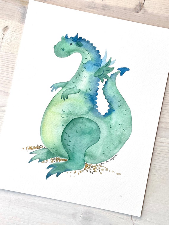 Dragon Watercolor Print Dragon Wall Art Kids Dragon Wall | Etsy