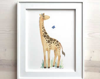 Safari Nursery Giraffa Acquerello Stampa Jungle Nursery Decor Zoo Animali Baby Animals Boy Nursery Girl Nursery Wall Art Personalizzato