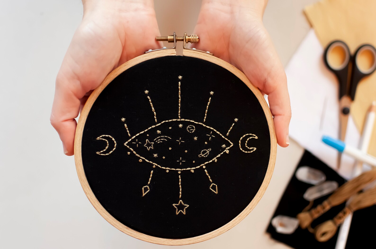 Set of 3 Celestial Embroidery Patterns With Embroidery Guide and Videos