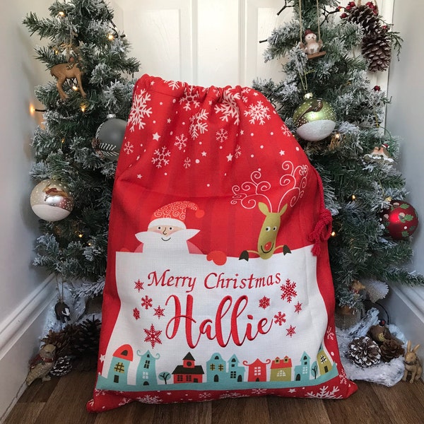 Red Personalised Pre Printed Santa Sack with Embroidered writing