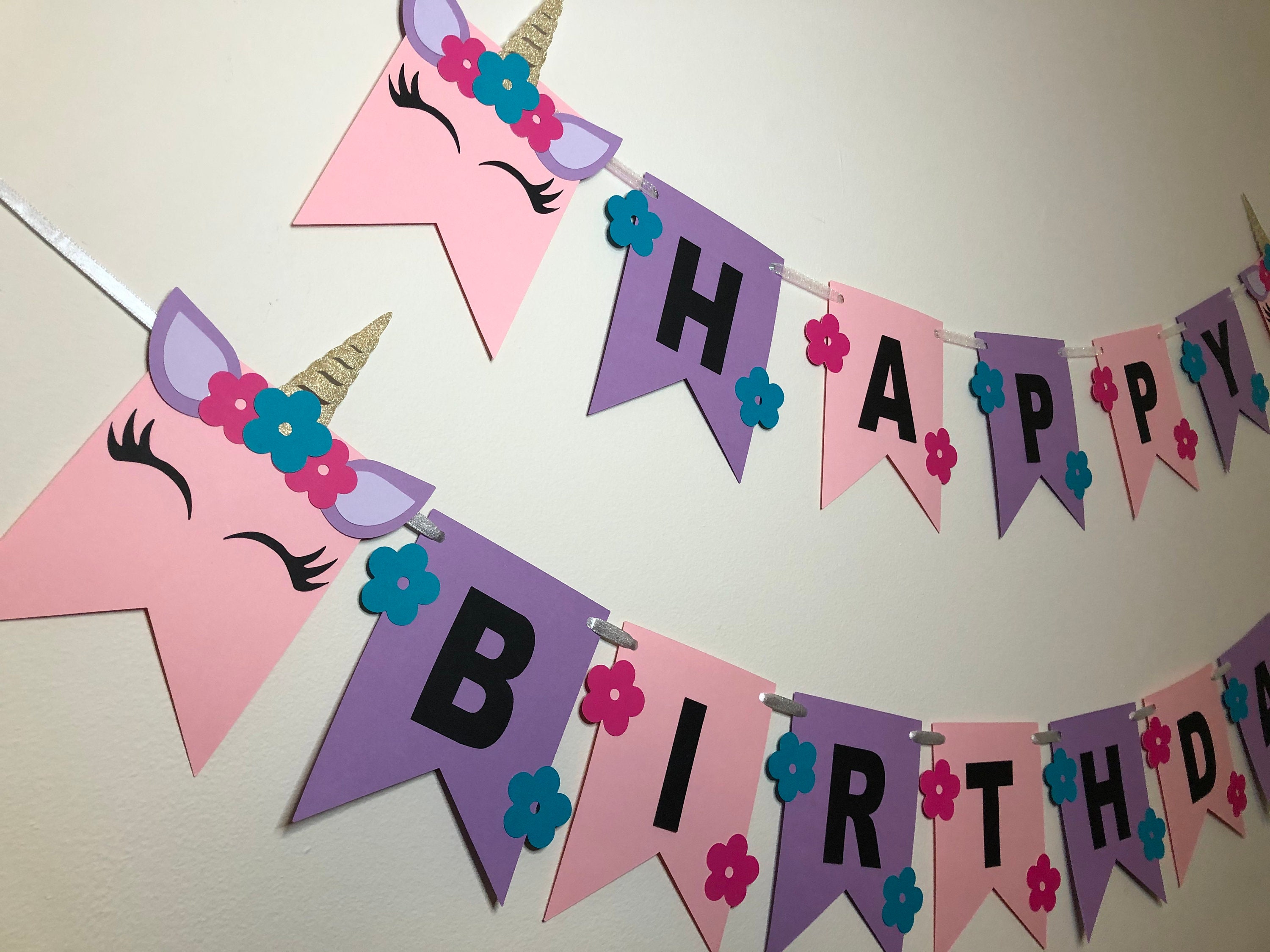 Unicorn Party Happy Birthday Banner  Floral Pastel Unicorn – Sunshine  Parties