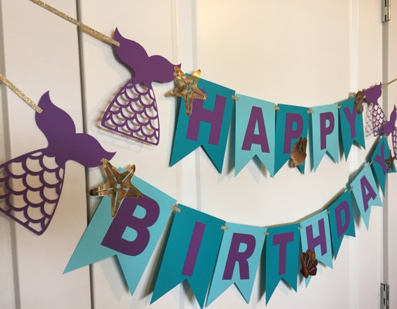 Download Mermaid Happy Birthday Banner For Cricut Cutting Machine Etsy